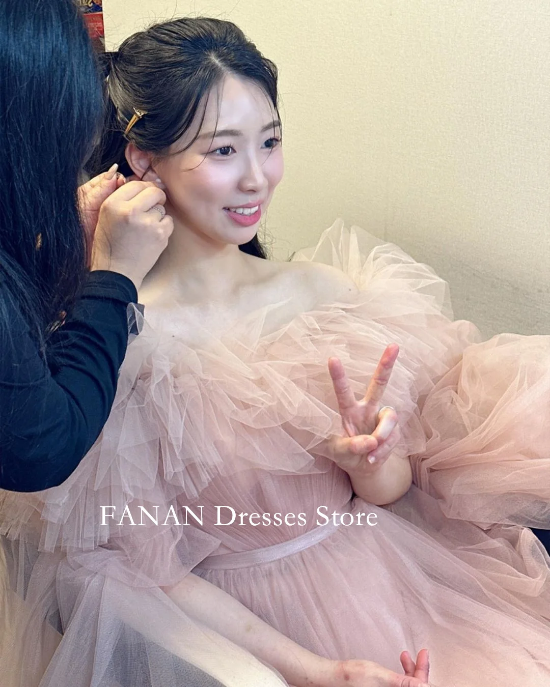 FANAN Off Shoulder Customized Tulle Evening Party Dresses Korea Elegant Pink Wedding Women Formal Gowns Event Prom Gowns