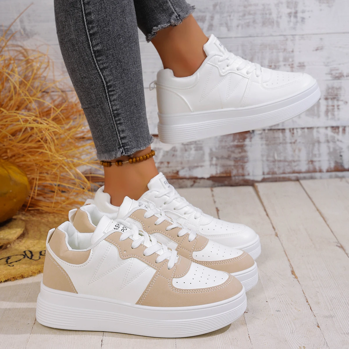 

Женские кроссовки, весенние новые кроссовки в корейском стиле, спортивная обувь с толстой подошвой, женские повседневные низкие кроссовки из искусственной кожи