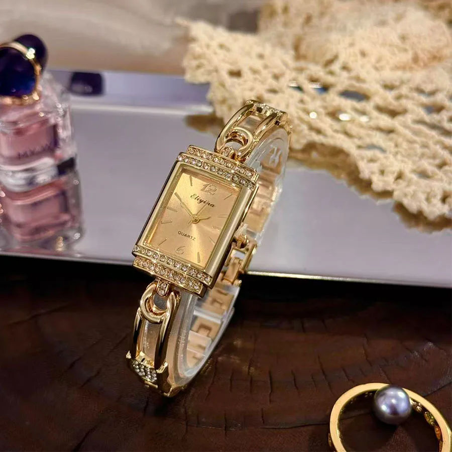 اليدوية خاتم الماس المرأة كوارتز ساعة متعدد الألوان مستطيلة الأخضر الهاتفي الماس سلسلة المعصم الموضة الفاخرة #3