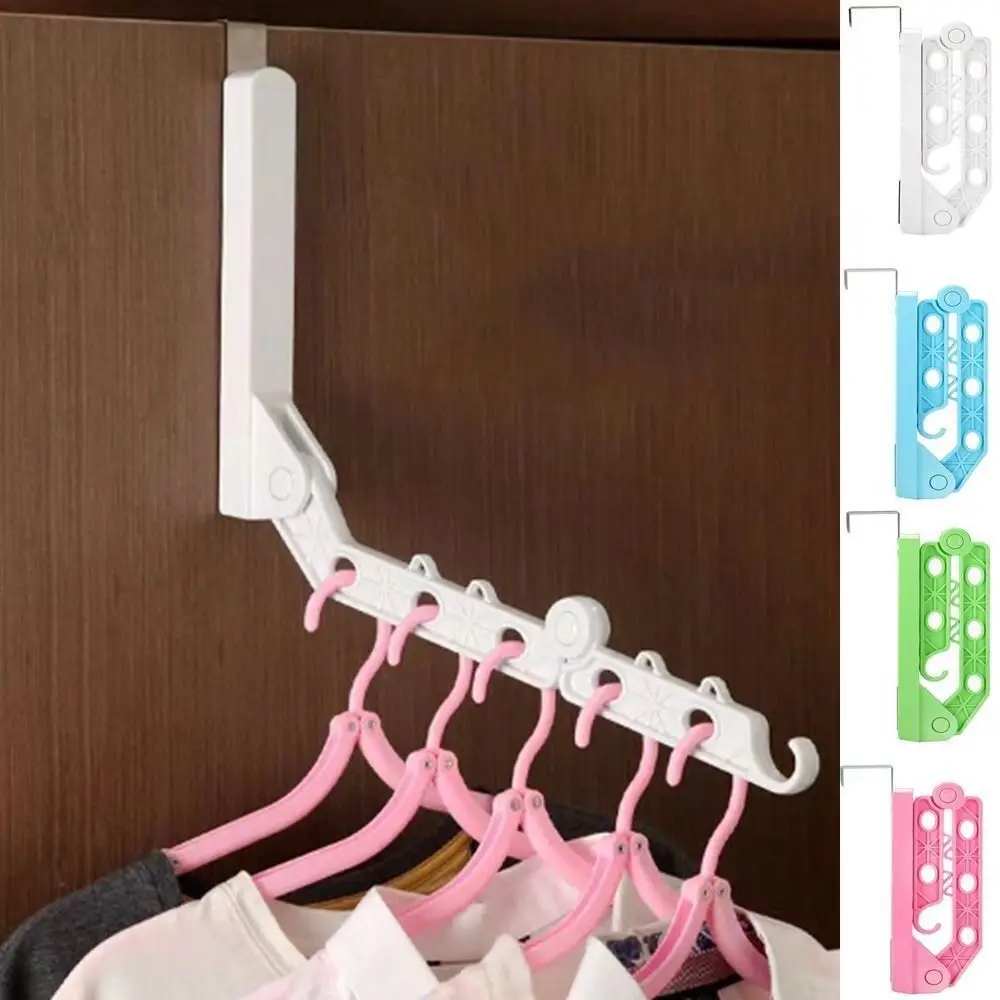 Foldable Clothes Hanger Rack Portable ABS 5 Holes Closet Organizer Space Saving Over Door Drying Clothes Rack