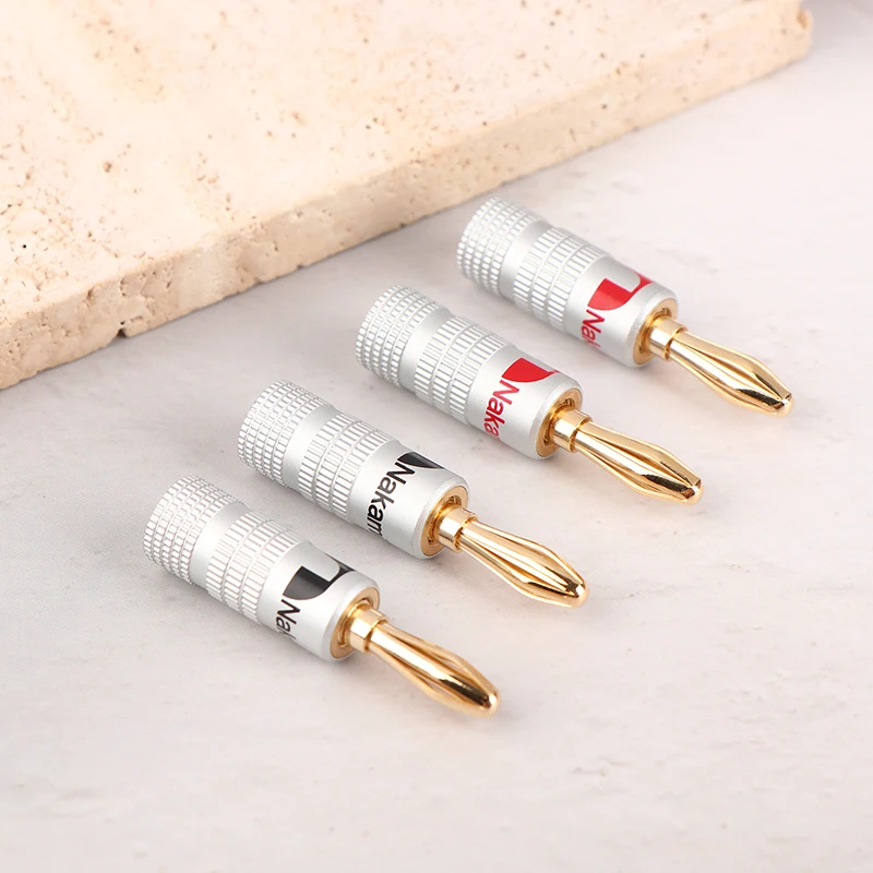 2Pcs 4mm Audio Plug Jack Banana Plugs for Speaker Wire Gold Plated Banana Adapter Cable Connector Clips Binding Post Connector