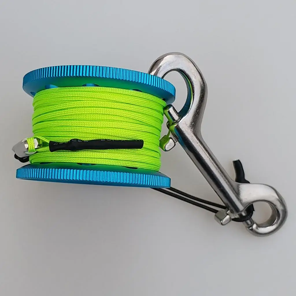 Aluminum Alloy Diving Reel with Brass Clip Boltsnap Locking Mechanism and High Visibility Line for Snorkeling
