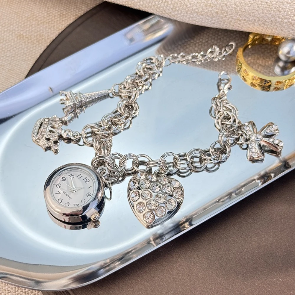 Love Lock Jewelry Personalized Peach Heart Gold and Silver Bracelet Watch Women's Diamond Set Design Feel Bracelet Quartz Watch