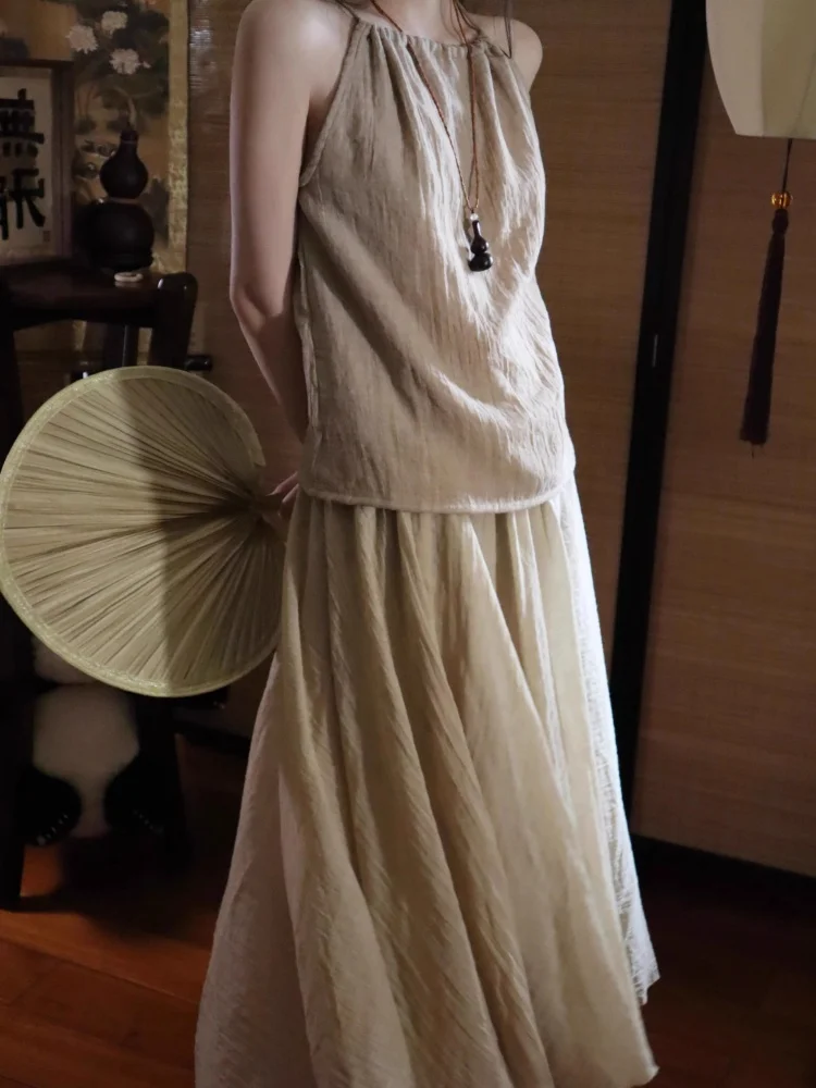 Novo Conjunto de Algodão e Linho Chinês, Estilo Zen, Hanfu Budista Leve para o Verão