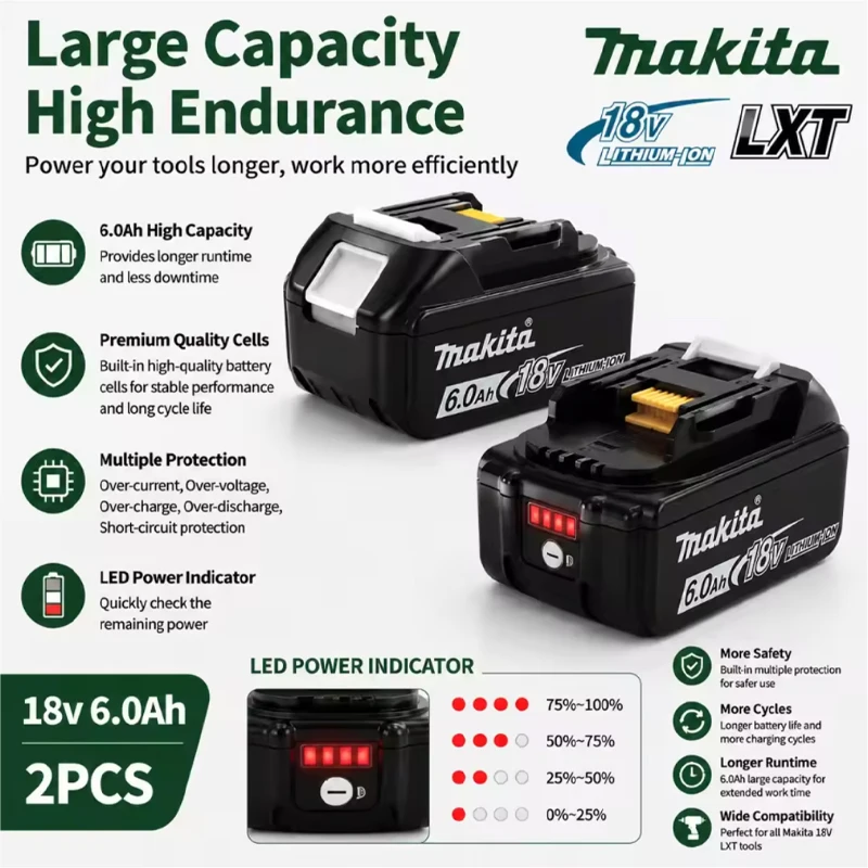 Makita 18V 6000mAh Li-Ionen-Akku BL1830 BL1850 für DJR186, DSS611, DHS680 Elektrowerkzeuge, Säge, Gebläse