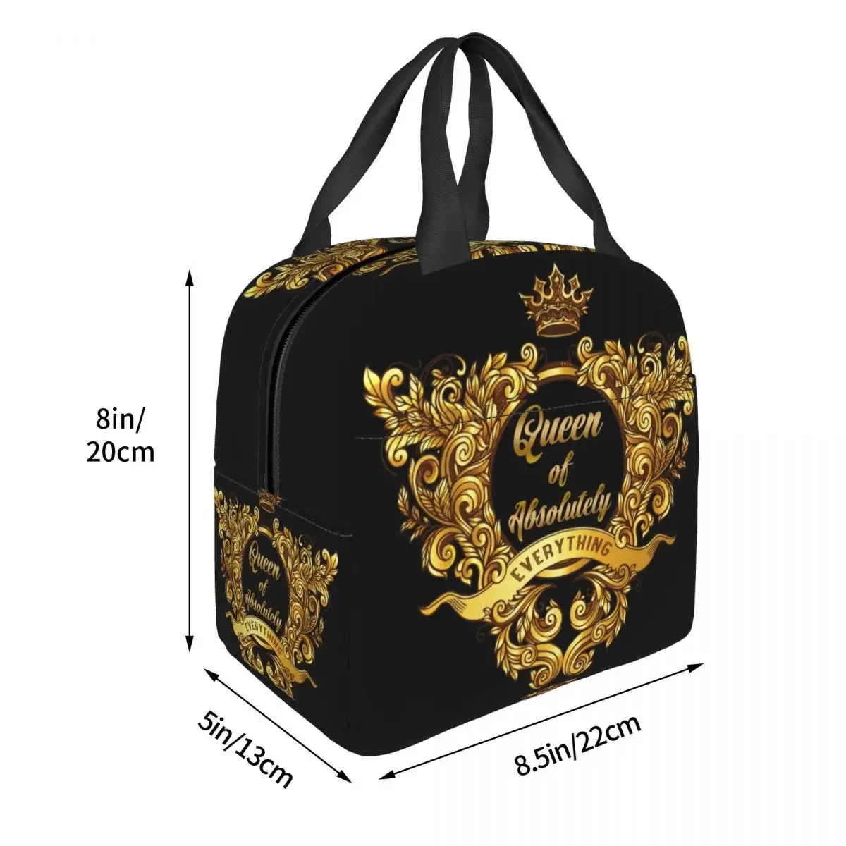 Queen Of Absolutely Gold Floral Baroque Lunch Box for Women Cooler Thermal Food Insulated Lunch Bag Kids School Children