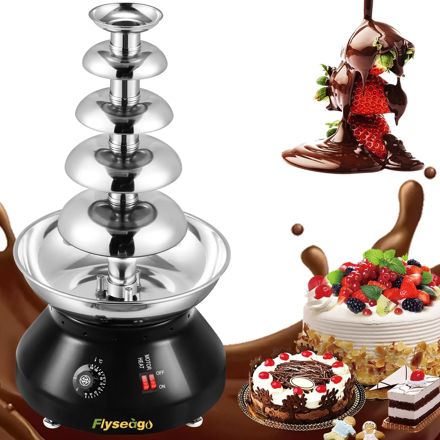 Fountain Commercial Hot Chocolate Fondue Tower 5 Tier 7-Pound Large Capacity Stainless Steel Chocolate Melting Heating