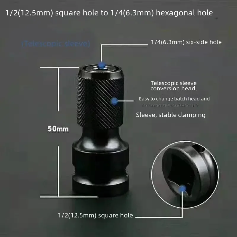 Elektrische sleuteladapter 1/2 dopsleutel achthoekig naar driverbit Elektrische boor Gespecialiseerd intrekbaar veerconversiekopgereedschap