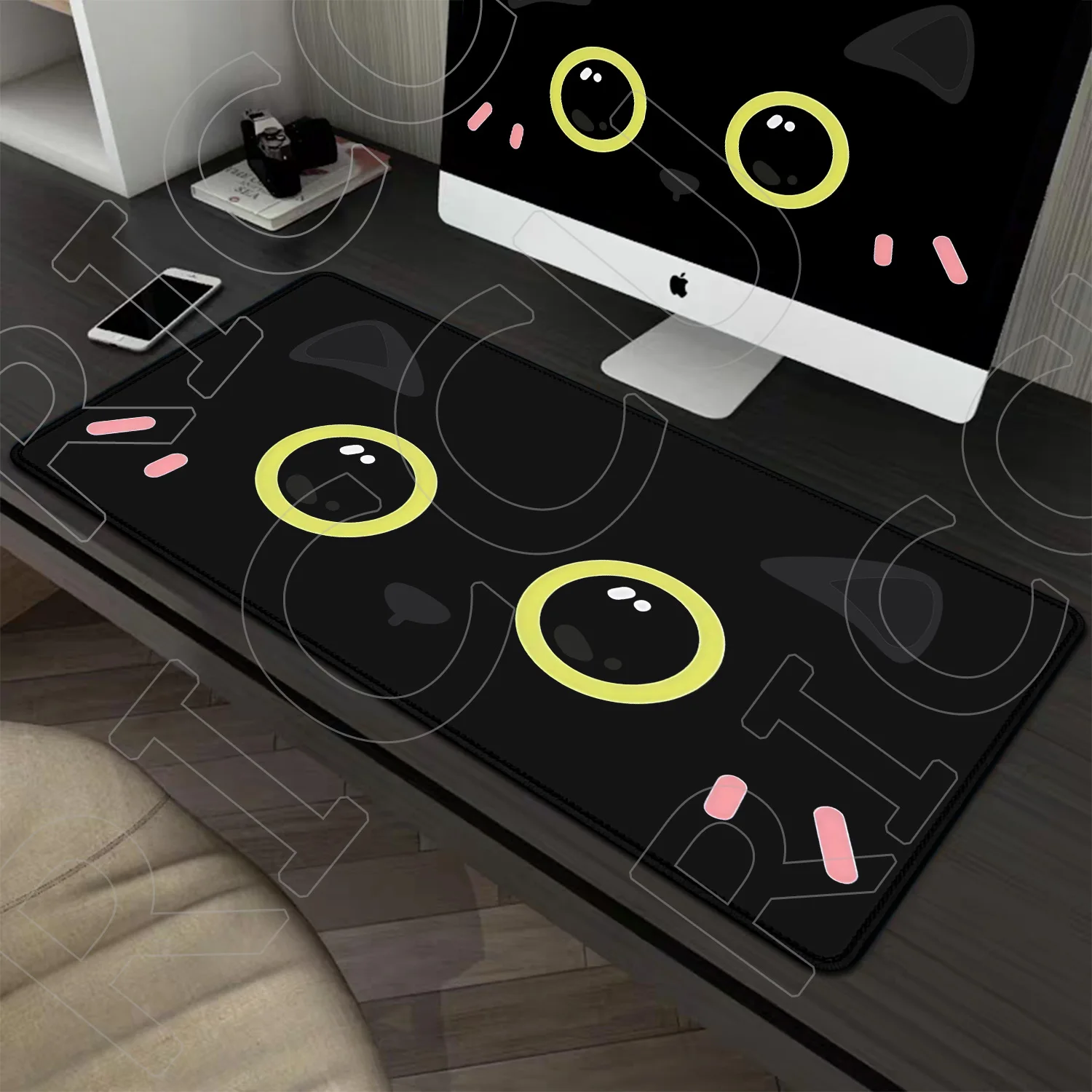 

HD XXL Cute cat expression Kawaii Gamer Mouse Pad 400x900mm Locking Edge Keyboard Natural rubber Desk Mat Gaming PC Accessories