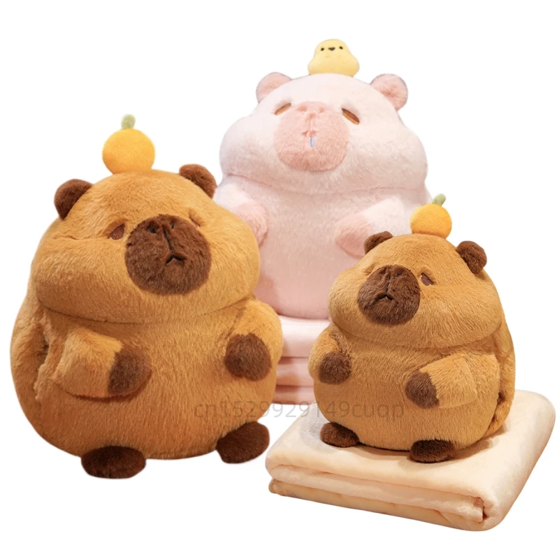 Kawaii Capybara Plush Toy Brown Pink Capybara Warm Blanket 2-in-1 Plush Doll Soft And Comfortable For Office School Lunch Break