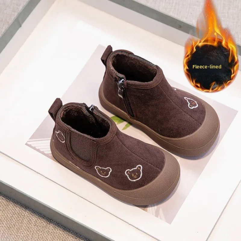 Autumn Winter Children Fashion Causal Thermal Boots Warm Plush Girls Ankle Boots Versatile Zipper Kids Boys Cotton Boots Simple