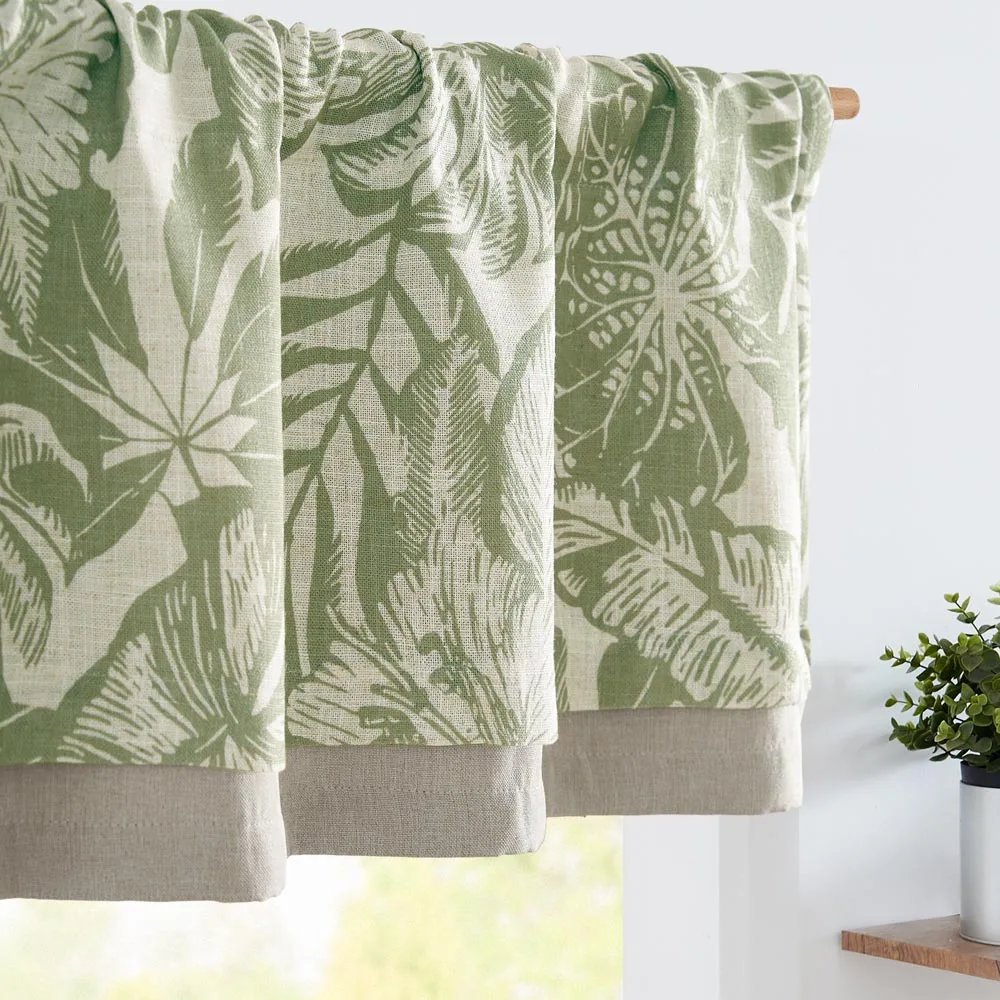 JINCHAN 50*16 Inch Tropical Leaf Printed Valance Linen Curtains Kitchen Valance Living Room Bathroom Blackout Country Curtain