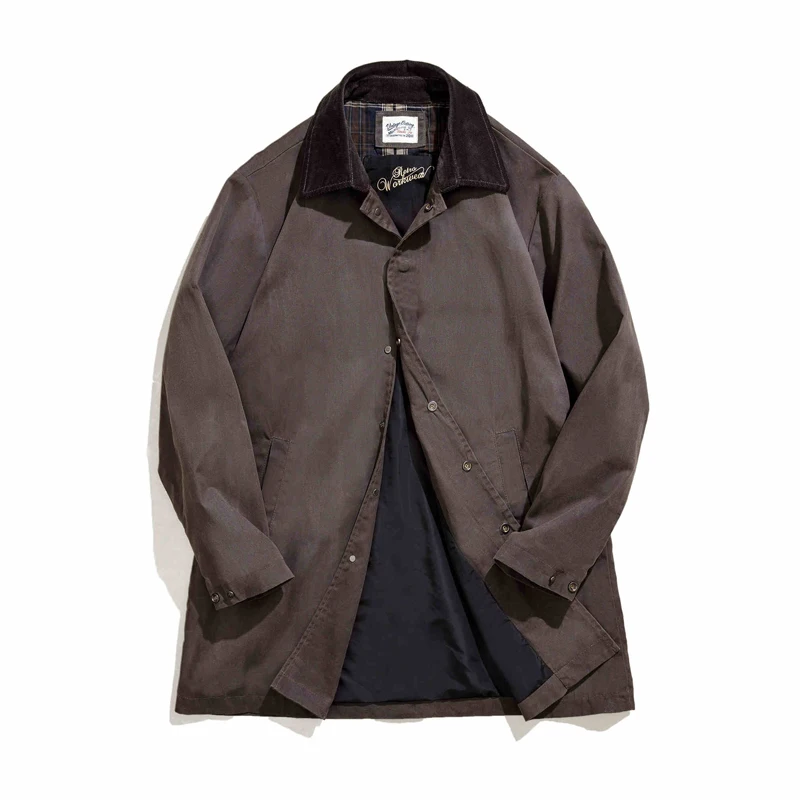 

American Retro Collar Waterproof Oil Wax Trench Coat Coffee Color Medium Long British Style Trench for Men's Spring