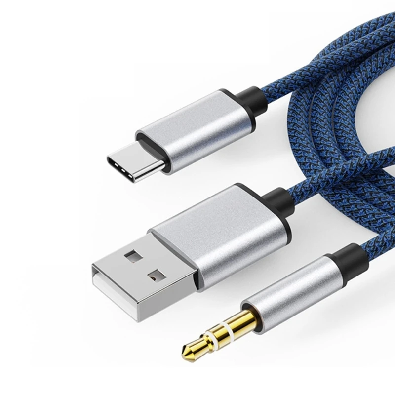 1 Split 2 Type to USB A 3.5mm AUX Cable Stereo HiFi Sound for Car Speakers