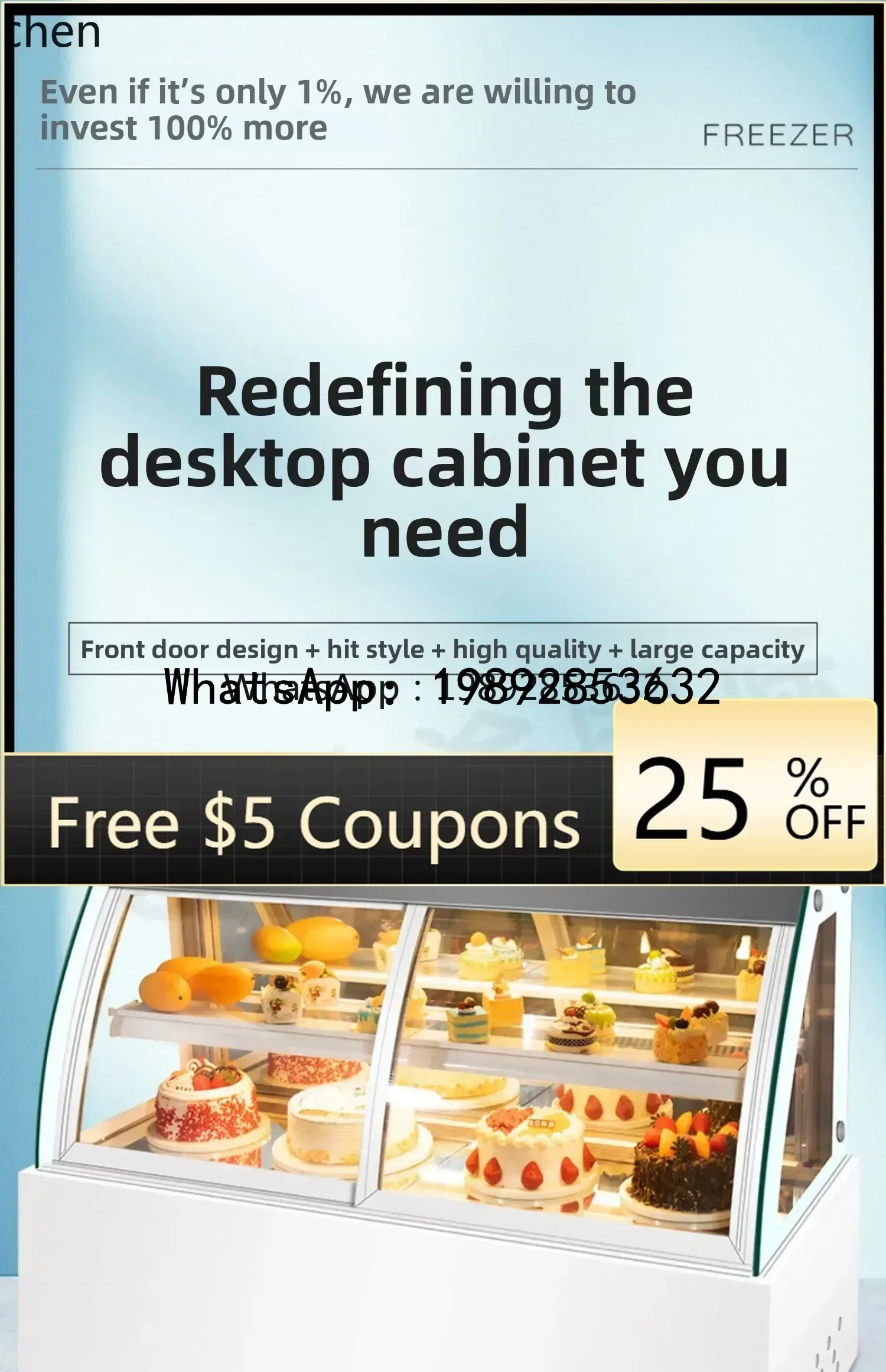 AB  front door cake refrigerated display cabinet desktop air-cooled refrigerator fruit cooked food fresh-keeping freezer