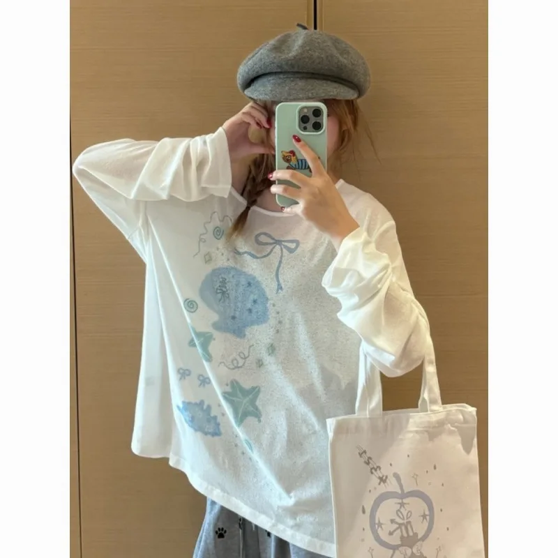 

Fashion Printed Long-sleeved Sunscreen Smock T-shirt Female Summer Design Personality Cute Loose Versatile Thin Tops