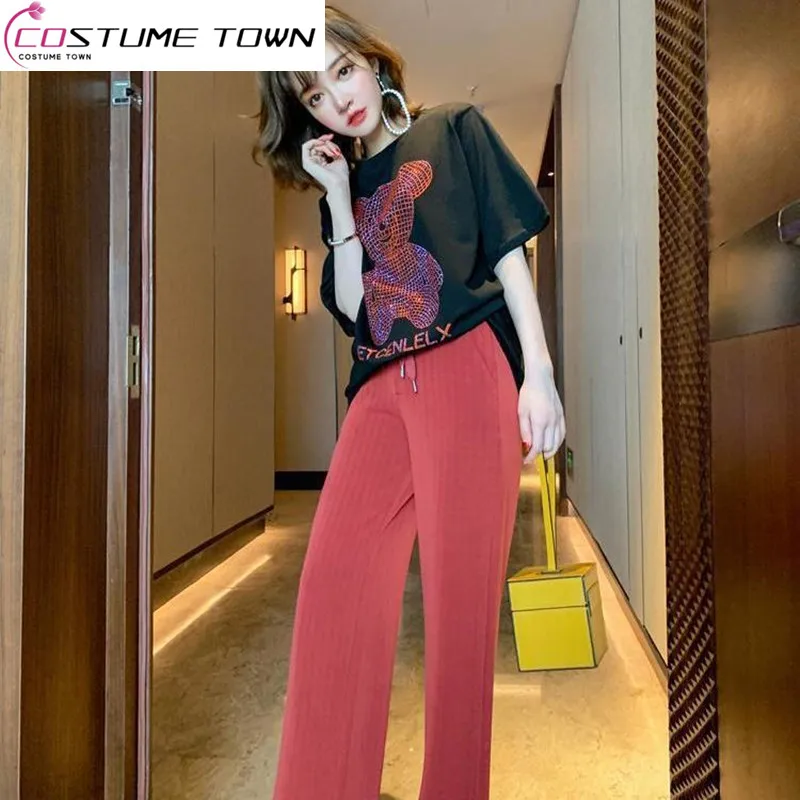 

Summer New Light Mature Age Reducing Set Women's Small Fragrance Casual T-shirt High Waist Wide Leg Pants Fashion Two Piece Set