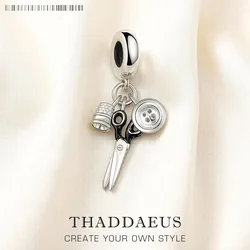 Thimble Scissors Button Pendant 925 Sterling Silver Dangle Charm Women Men New Fine Jewelry