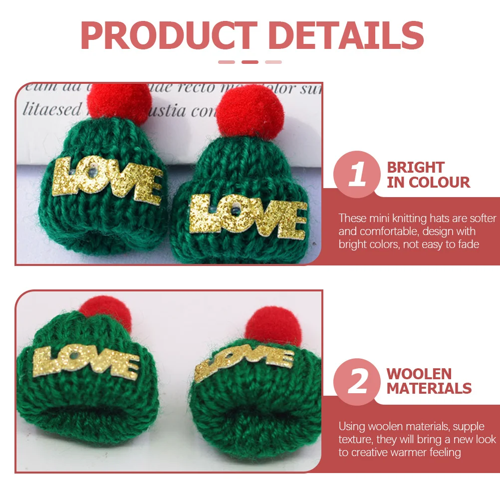 

36 шт. миниатюрных шерстяных вязаных шапочек, рождественские украшения для рукоделия, декоративные аксессуары, праздничный декор для вечеринок, подвески на елку