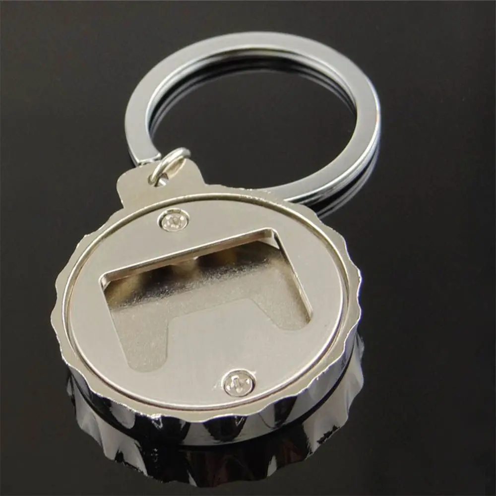 

Steel Creative Beer Bottle Cap Shape Beer Opener with Key Chain Kitchen Bar Party Supplies Round Cap Cover Bottle Opener