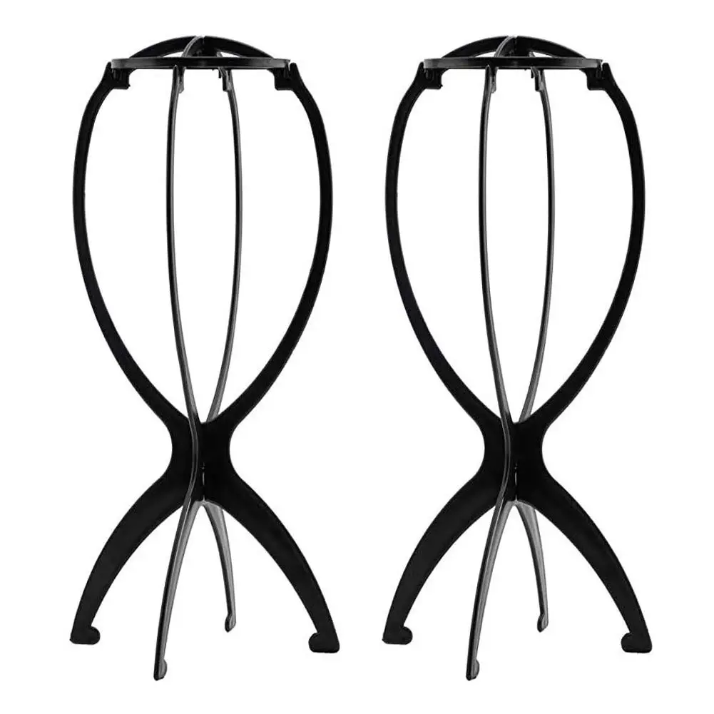 2 Pack 13.8IN Portable Collapsible Wig Stand Holder for Multiple Wigs Black And Pink Durable Wig Stands for Women