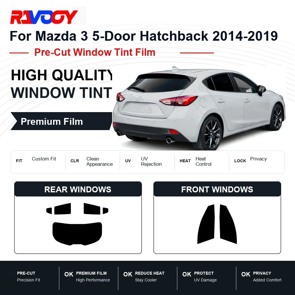 Premium Pre-Cut Window Tint For Mazda 3 5-Door Hatchback 2014-2019 Front & Rear Windows UV Heat Rejection Privacy Film