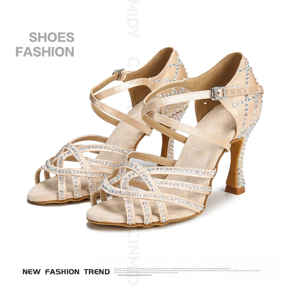 CINMIDY Damen Latein Tanzschuhe mit Strass Tango Ballsaal Tanzschuhe Damen Partyschuhe Hochzeitsschuhe 5CM-10CM – Detail 2