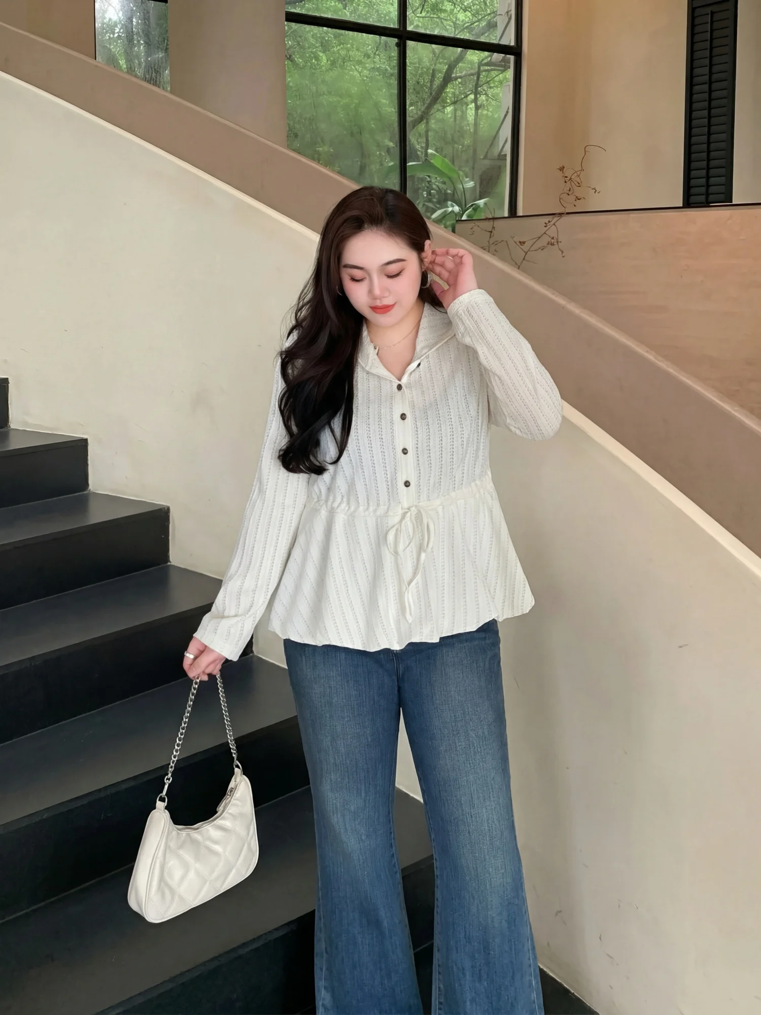 

Весенний женский вязаный однотонный повседневный топ большого размера, модный, для работы, стандартный крой, с длинным рукавом, худи из полиэстера и спандекса