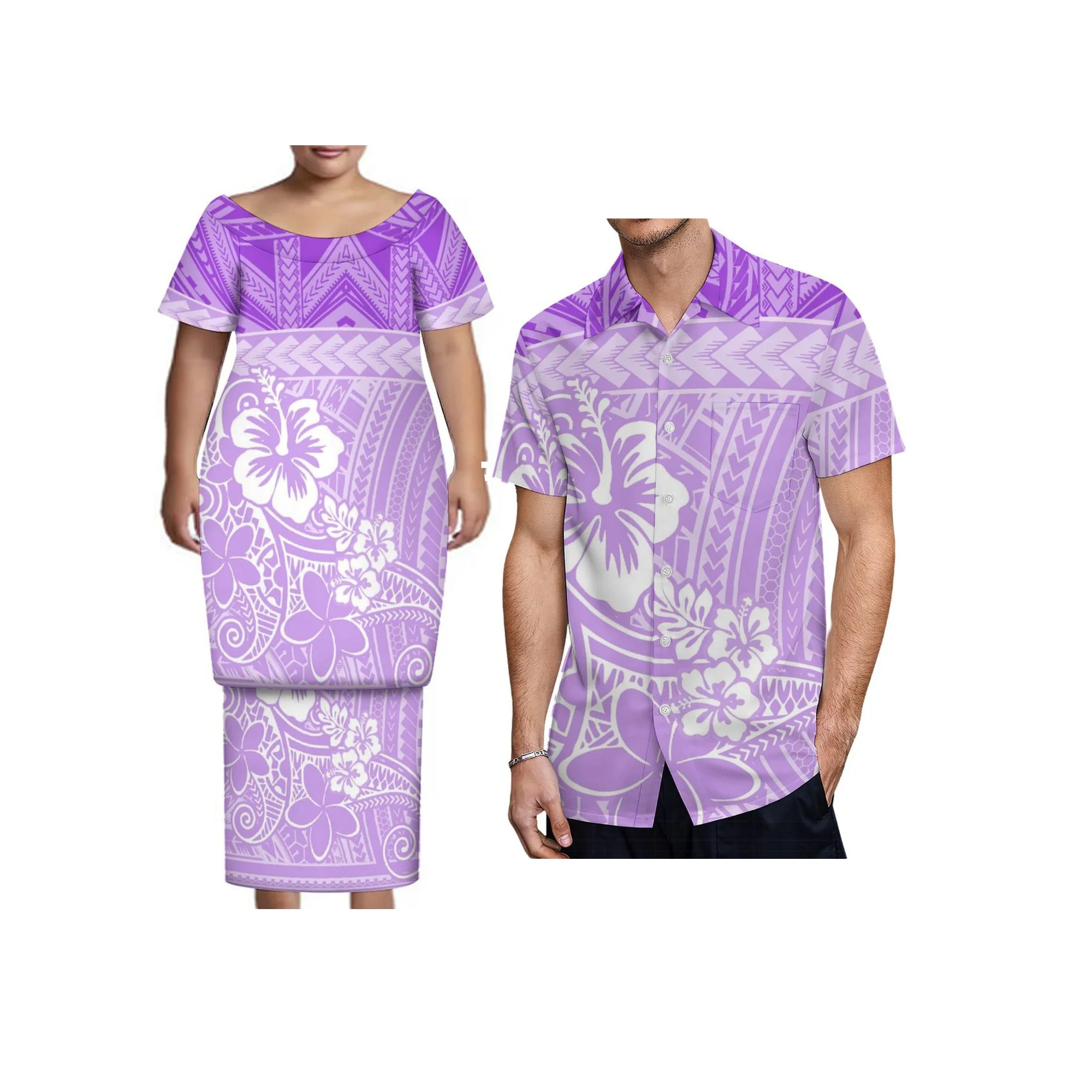 Nieuwe Tonga Polynesische Jurk Met Korte Mouwen Big Size Vrouwen Knop Puletasi Jurk En Aloha Mannen Shirt Match Paar Kleding Tweedelige