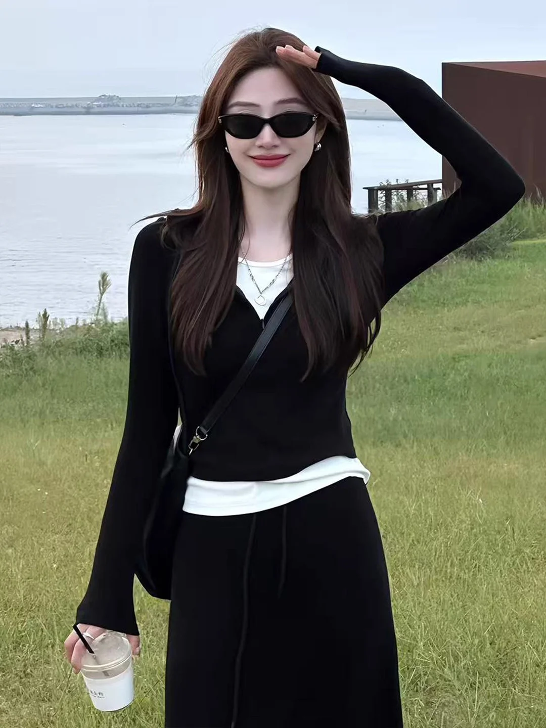 

Женский вязаный свитер с V-образным вырезом, приталенный, с длинным рукавом, в корейском стиле, для осени