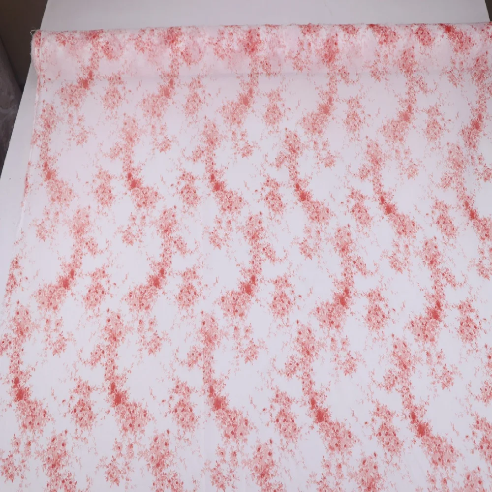Nice Quality Printed Flowers White Base Red Flowers 100% Silk Georgette Fabric GGT for Spring Summer Shirt Dress Cloth view 2