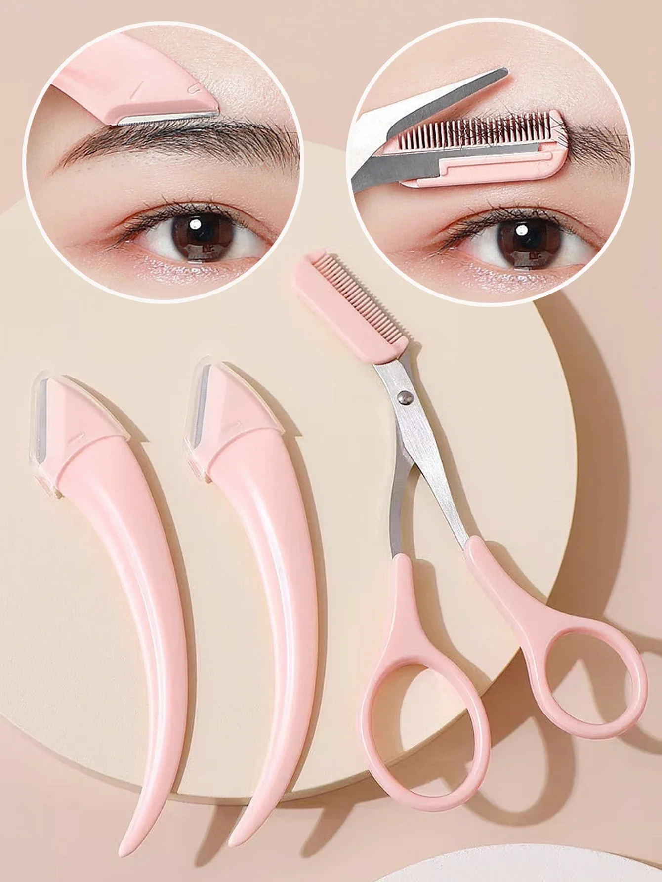 

3pcs/Set Women's Eyebrow Trimming Kit Including Trimming Scissors, Shaving Razor And Comb,Makeup,Cheap,Room Decor,Vanity,Travel,