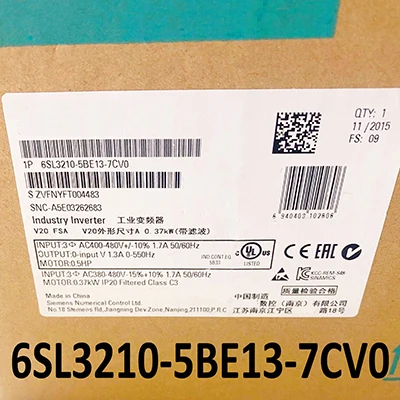 

V20 6SL3210-5BE13-7CV0 0.37KW AC400-480V 50/60Hz 6SL3 210-5BE13-7CV0 lndustry lnverter