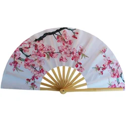 New Arrival Peach Blossom Tai Chi Fan China-Chic Chinese style Bamboo Ribs Ring Fan Kung Fu Cheongsam Show Performance Dance Fan