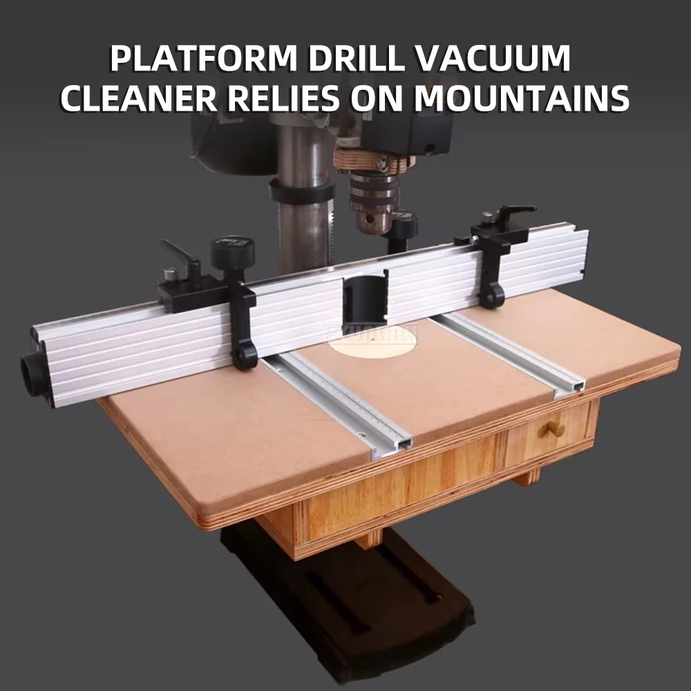 Drill Press Fence with Dust Collection Port, Multi-Position Stop Block for Precision Woodworking