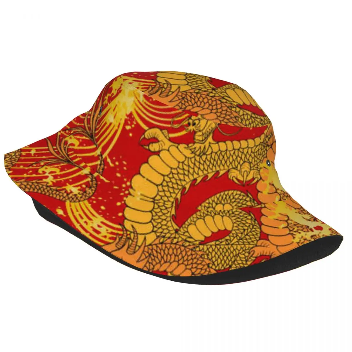 Dragon And Golden Waves Unisex Casual Sun Hat Bucket Bob Hip Hop Cap Fisherman Panama