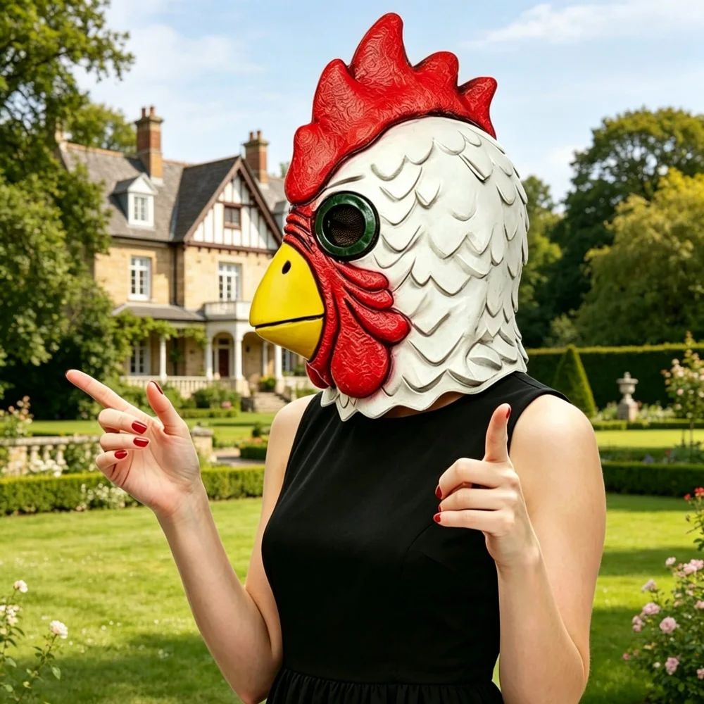 Lustige Hühnerkopfmaske aus Latex, Vollgesichts-Tiermaske für Halloween, Cosplay, Party, Kostüm, Erwachsenen-Neuheit, Hahn-Maske – Detail 3