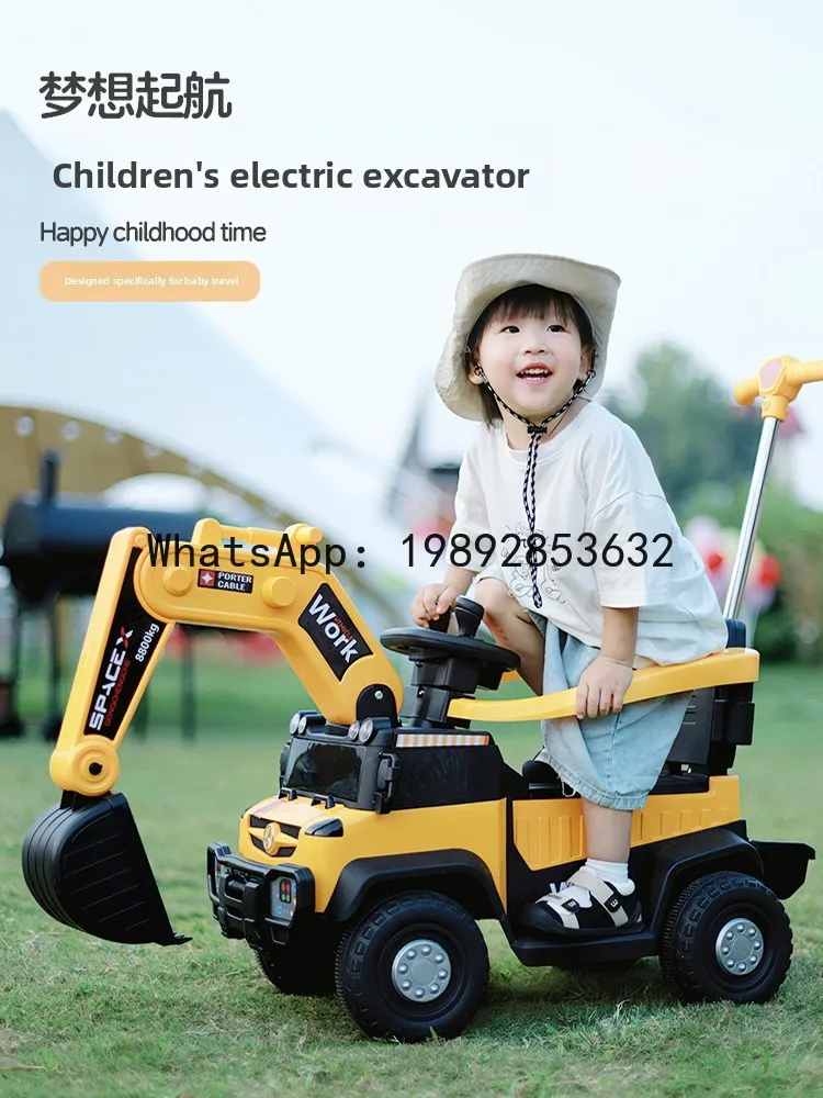 TQH Children's Excavator Ride-On Toy Electric Digger Remote Control Ride-On Construction Vehicle Hook Machine