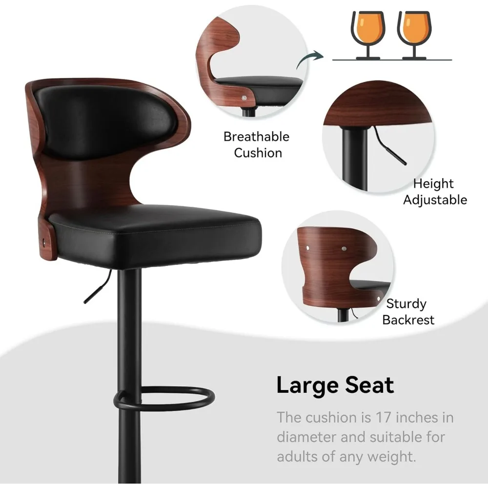 Bar Stools Set of 2 Seat Adjustable Height 24.5-33.5IN-Swivel Barstools with Back & Footrest - PU Leather Upholstered Bar Chair