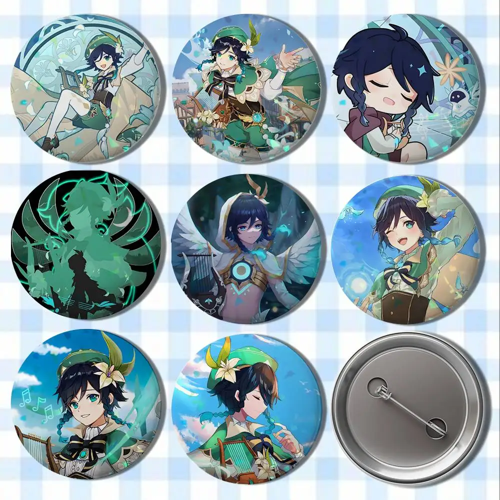 

G-Genshin Impact Venti Barbatos Badges Button Round Creative Pin Brooch Badge Bag Decor Accessories Fans Collect Friends Gifts