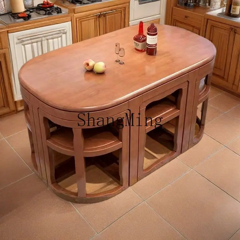 

CL all solid wood dining table and chair combination simple modern apartment space saving 1.3 meters retractable dining table