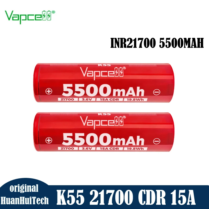 

100% оригинальная батарея Vapcell K55 INR21700 5500 мАч CDR 15A 3,6 В, высокопроизводительная литиевая аккумуляторная батарея для фонарика