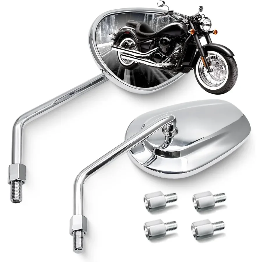 

Chrome Motorcycle Mirrors 10mm Universal Motorbike Rear View Side Mirror Aluminium Compatible with Touring Cruiser Chopper Stre