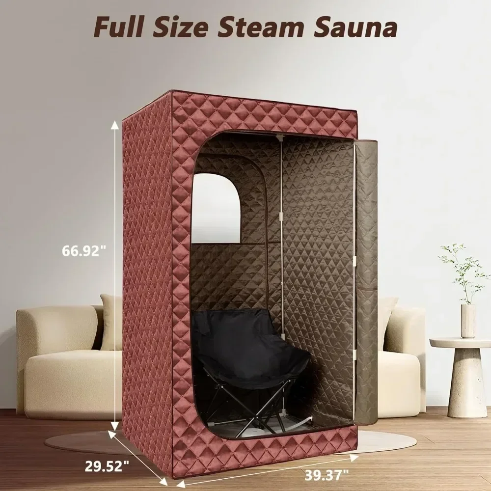 Portable Home Steam Sauna, 3L Steam Engine Sauna Tent, Remote Control, Folding Chair (brown), Full-size Personal Sauna Room