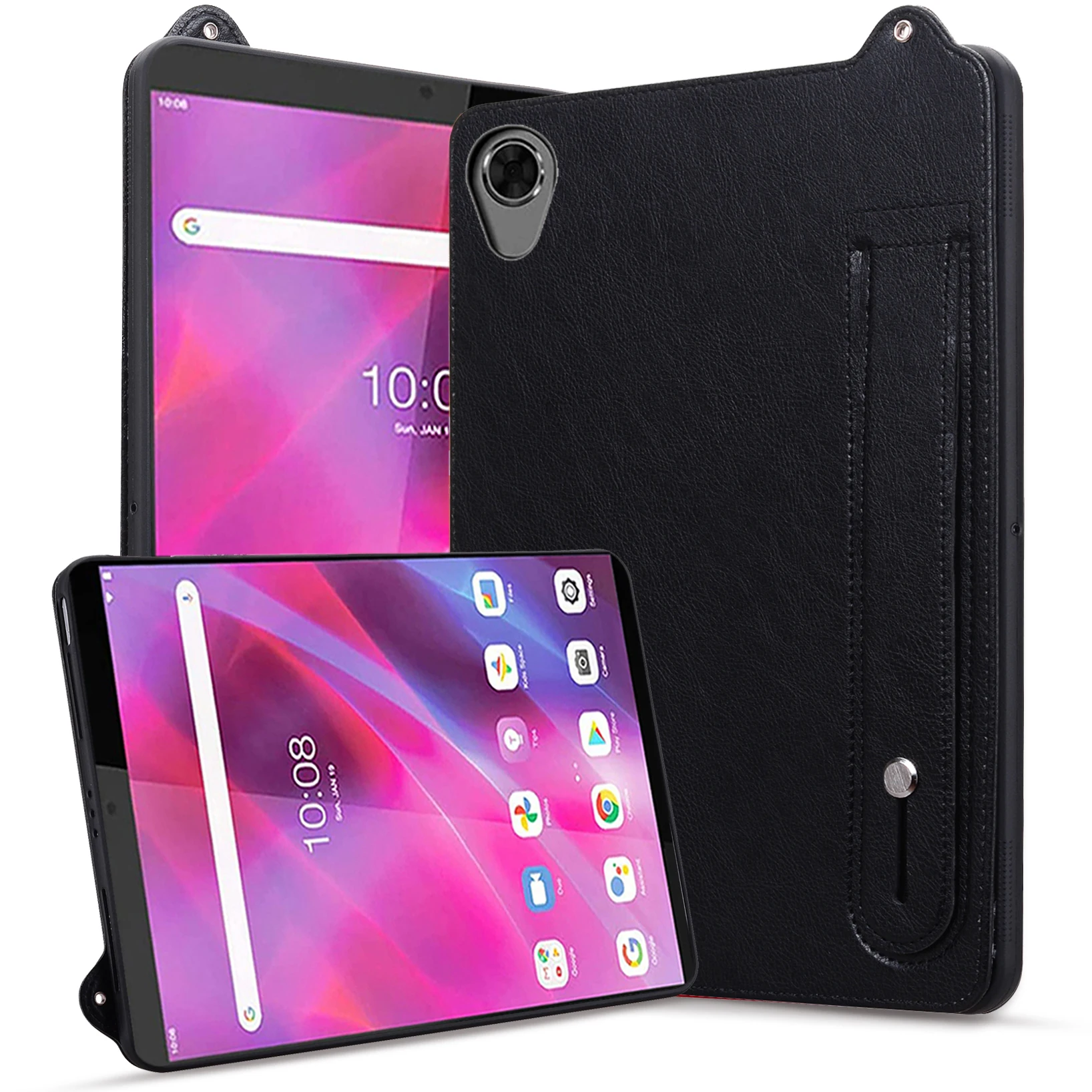 

Защитная задняя крышка для компьютера из ТПУ + кожи для Lenovo Tab M8 HD, чехол 8,0 дюйма, противоударный ремешок-держатель, защитный чехол для планшета