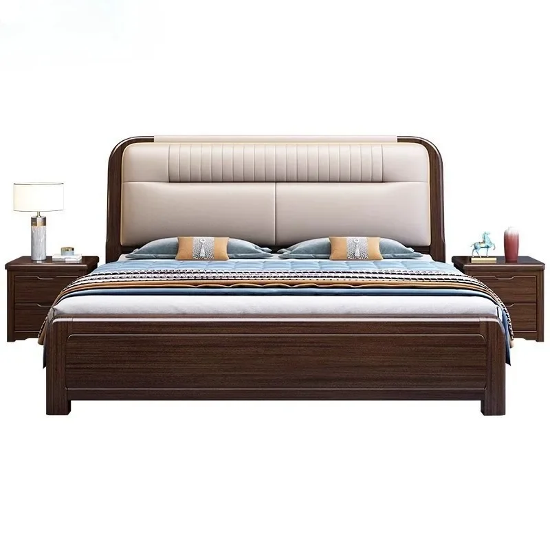 

New Chinese style, purple gold, sandalwood, solid wood bed, double, master bedroom, genuine leather, soft bag, hi