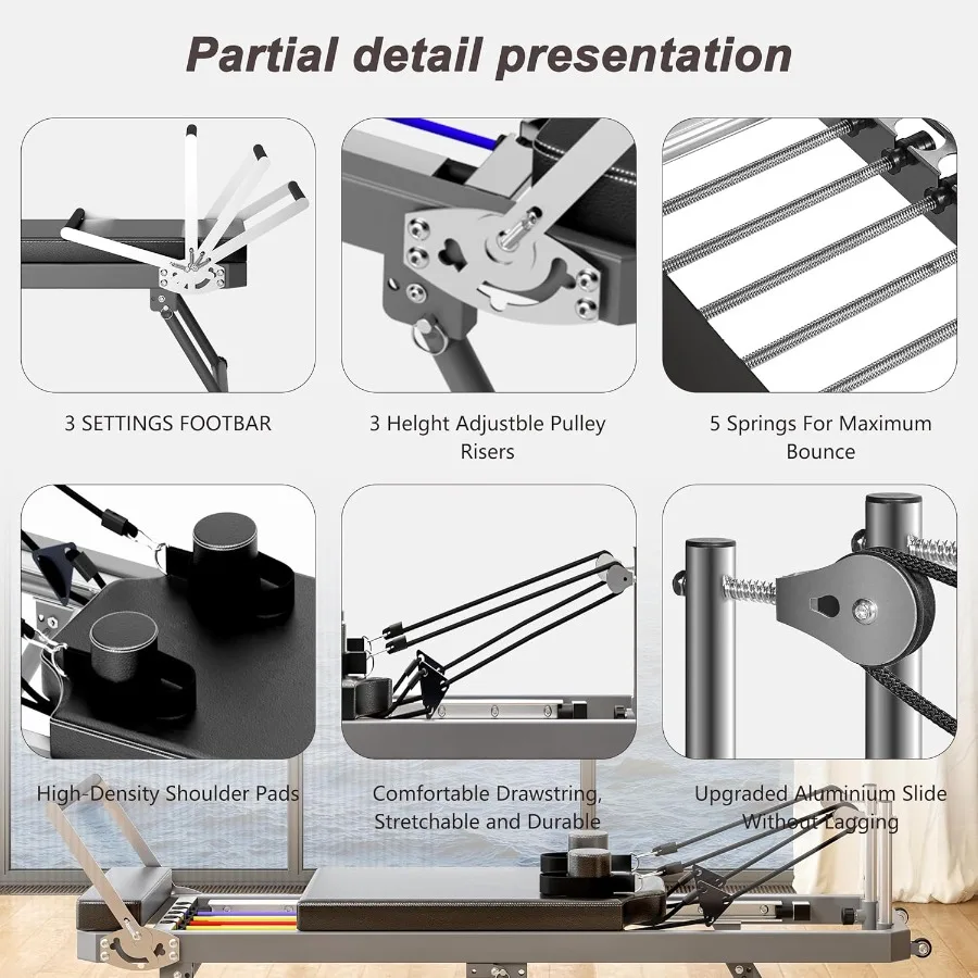 آلة بيلاتيس قابلة للطي للتمرين في صالة الألعاب الرياضية المنزلية مع نوابض معدنية عالية القوة مثالية للمبتدئين والمتوسطين