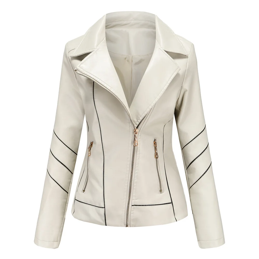 Chaqueta de moto informal de PU a prueba de viento para mujer, Rock coreano, Punk, abrigo de cuero, top de cuero con cremallera a la moda para primavera y otoño