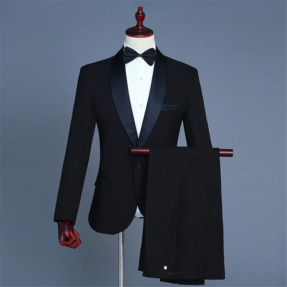 Classic Two-piece Men Suits White Blazer and Pants Basic Slim Fit Suit Jacket Wedding Prom Event Costume