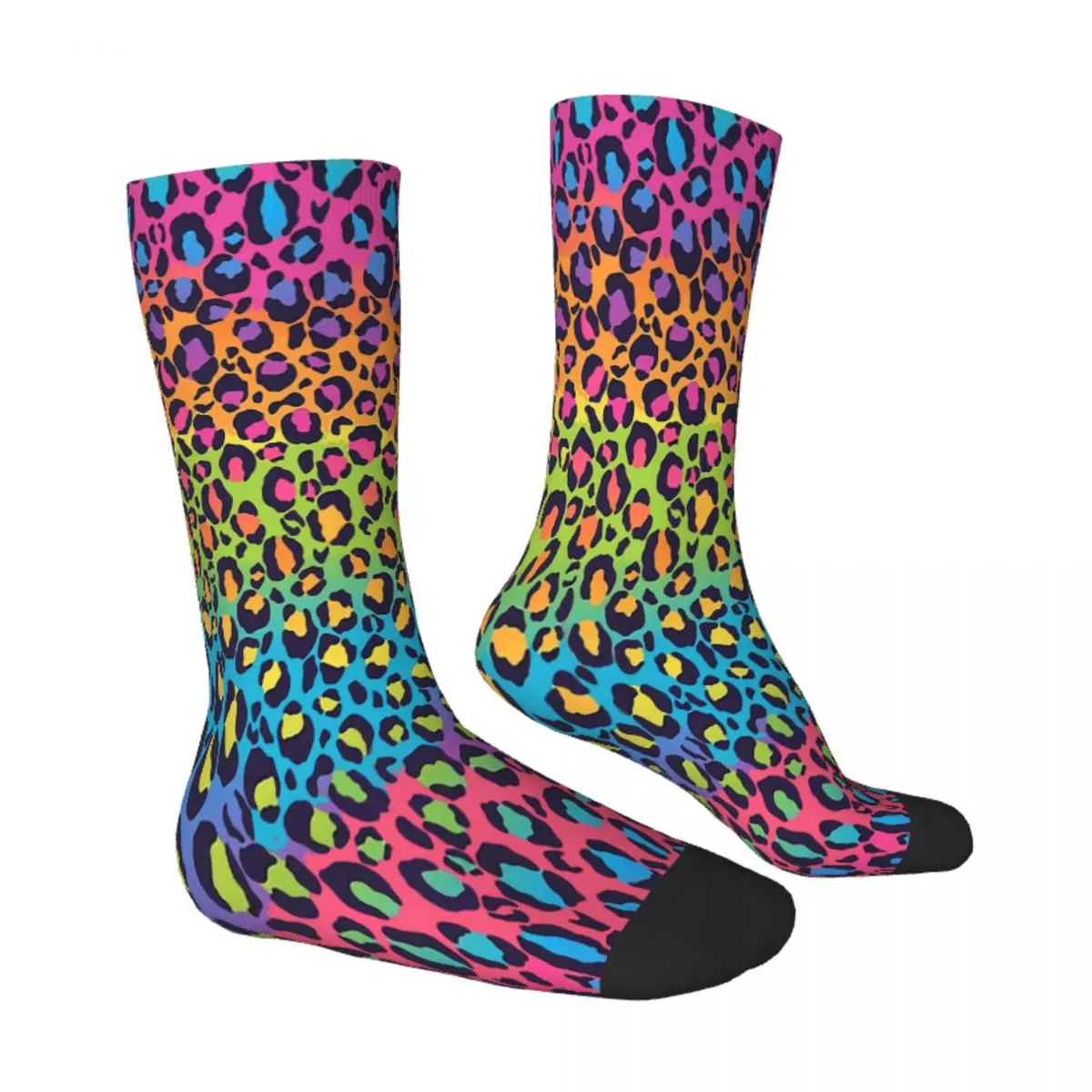 Bright Rainbow Ombre Gradient Leopard Print Pattern Gay Pride LGBT Love Socks Male Mens Women Summer Stockings Harajuku